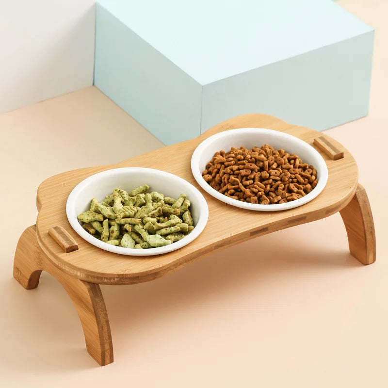 Elegant Elevated Bamboo Feeding Bowls