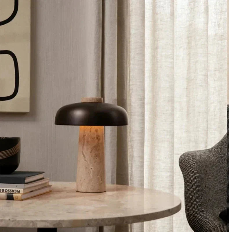 Stylish Table Lamp Made from Elegant Natural Travertine