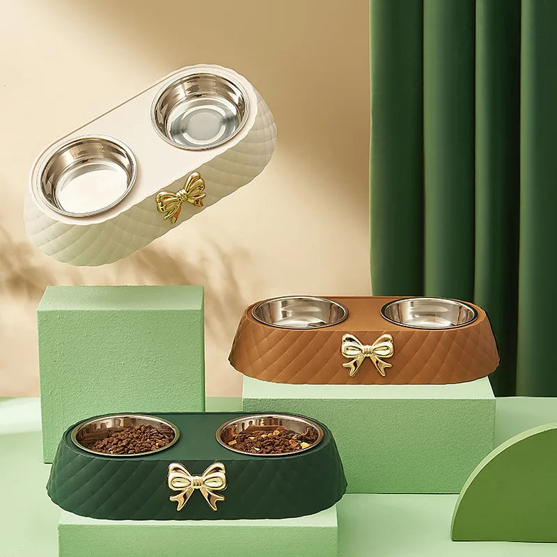 Luxe Stainless Steel Food and Water Bowl Set for Stylish Pet Care