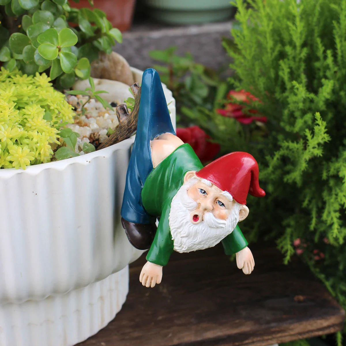 Petronia - Cute Gnome Flower Pot Hanger made of Resin with Pants on a Branch for playful garden decoration