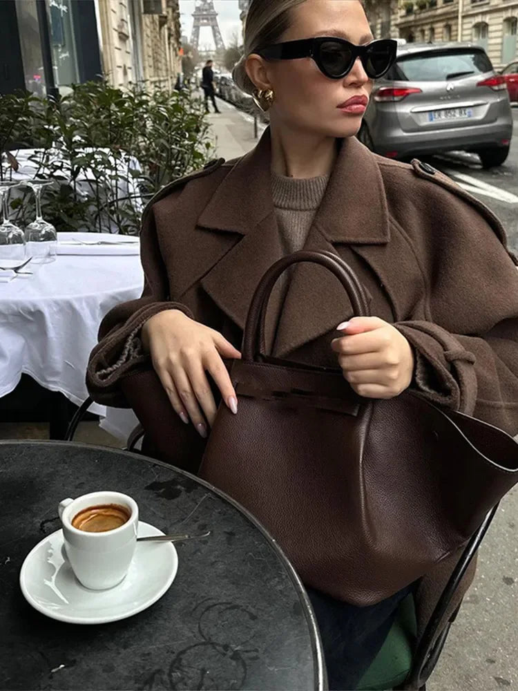 Women's Coffee Wool Coat - Stylish and Comfortable for Daily Use