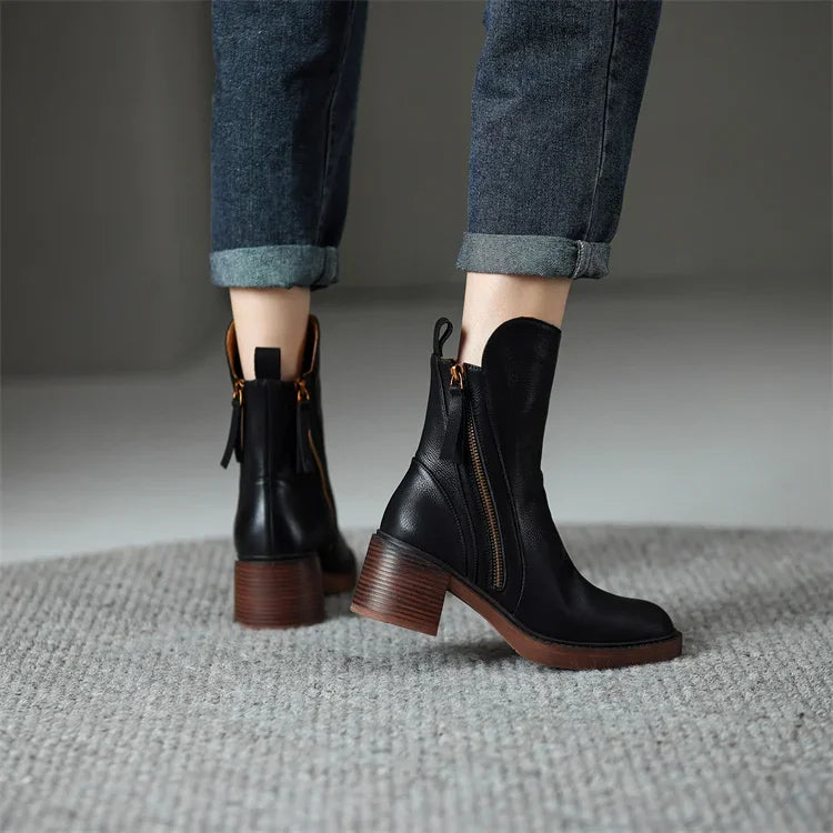 Women's Leather Ankle Boots - Timeless Style and Everyday Comfort