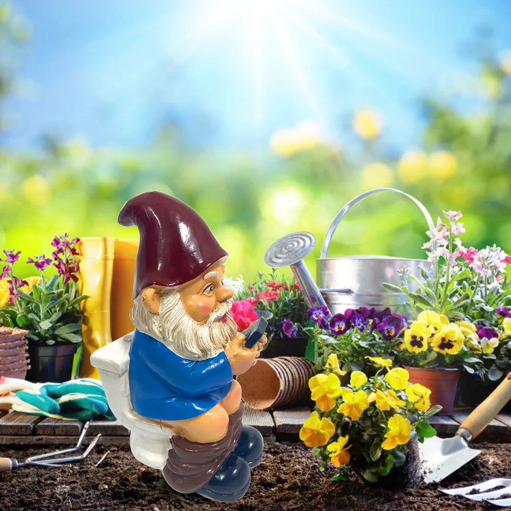 Sylpha - Cute Miniature Garden Gnome Figurine in Resin for Fun and Humorous Garden Decor