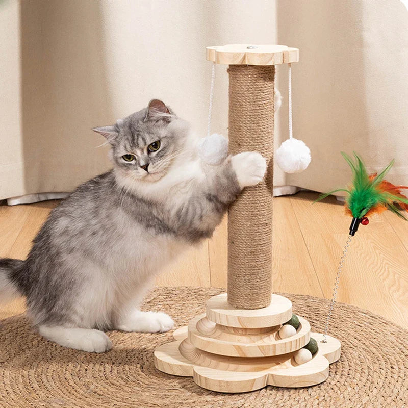 Stylish Wooden Cat Toy with Scratching Board