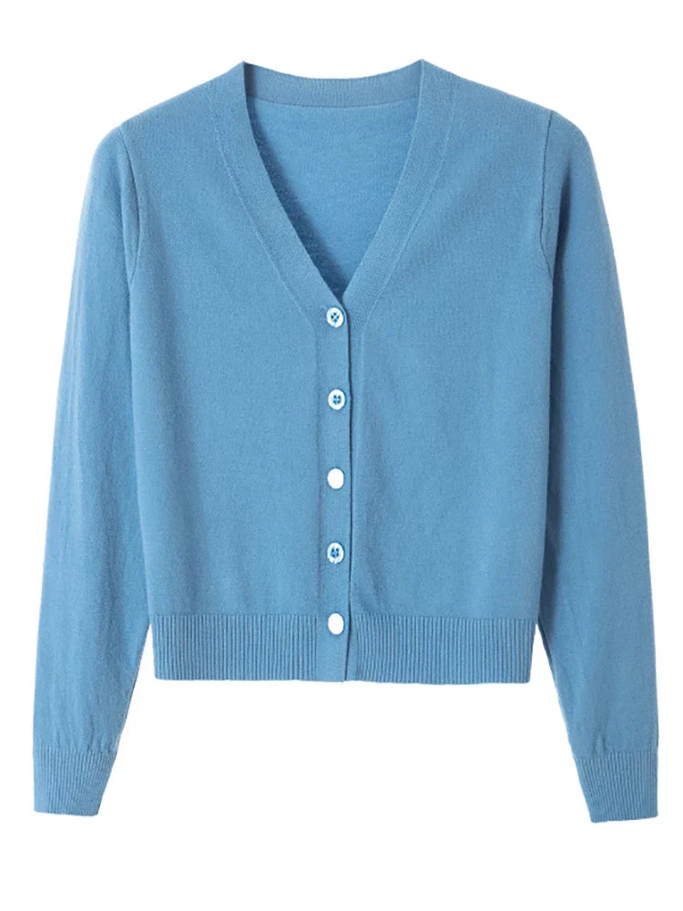 Cozy Women's Knit Cardigan with V-Neck and Button Closure