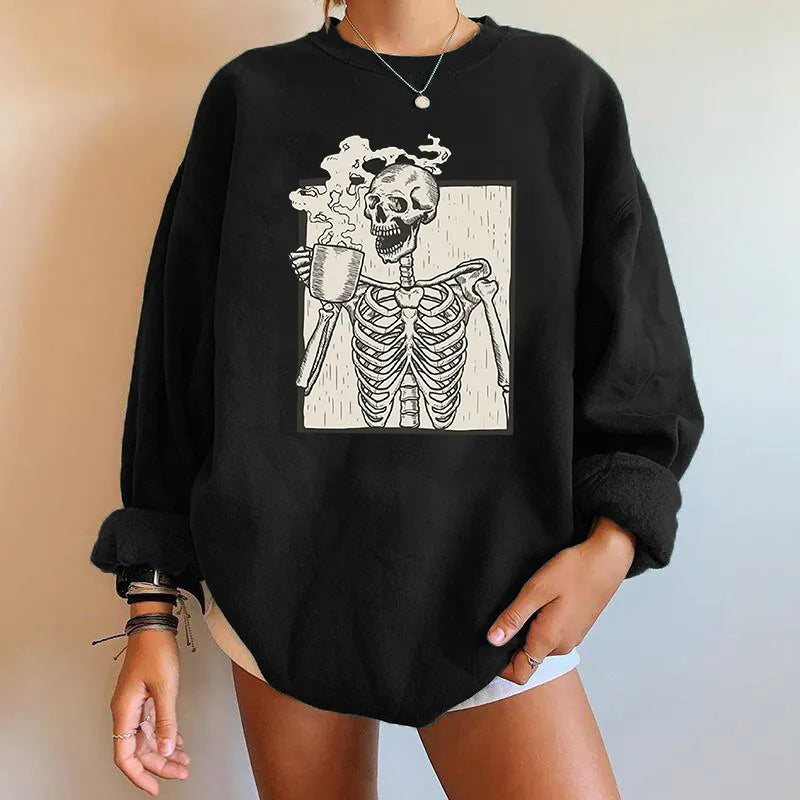 Stylish Oversized Sweatshirt with Trendy Skeleton Graphic for Women