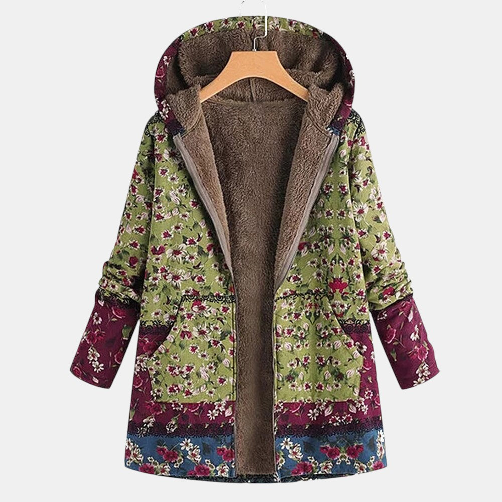 Theresa Patchwork Fleece-Lined Hooded Coat — Cozy, Warm & Stylish