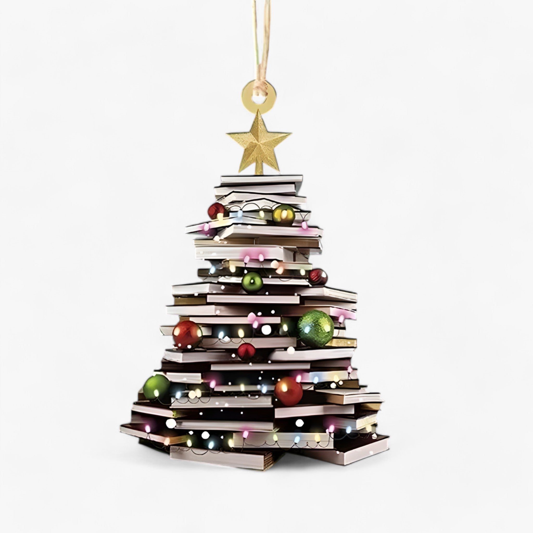 Creative Christmas Decoration with Books in Flat 2D Acrylic - Perfect for Home and Window for Book Lovers