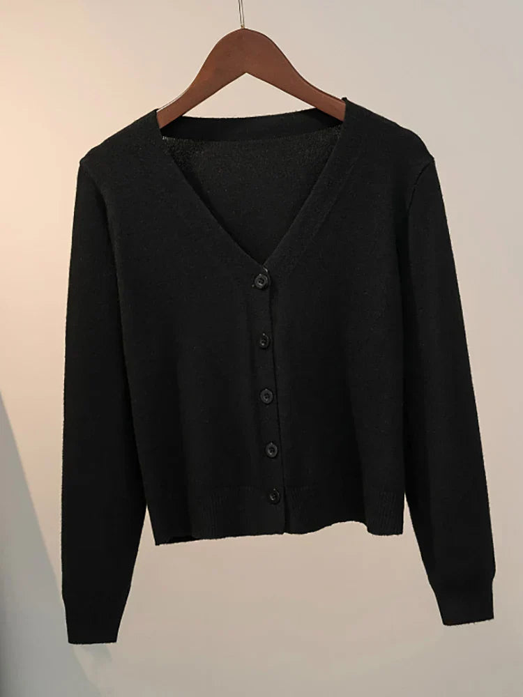 Cozy Women's Knit Cardigan with V-Neck and Button Closure