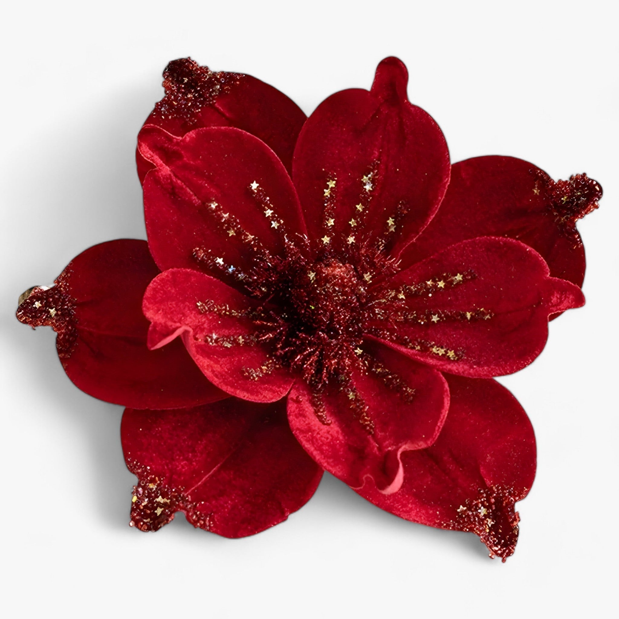 Festive glittering artificial Christmas flowers – Beautiful ornaments for the Christmas tree and New Year's decorations