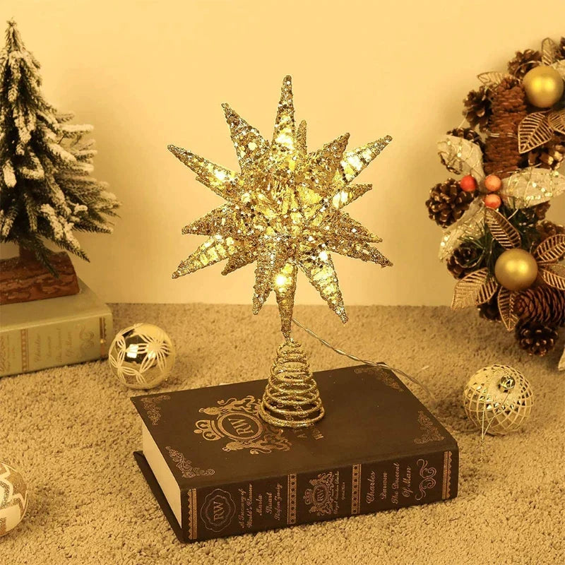 TwinkleGlow - LED Star Tree Topper with Warm Light and Easy Installation