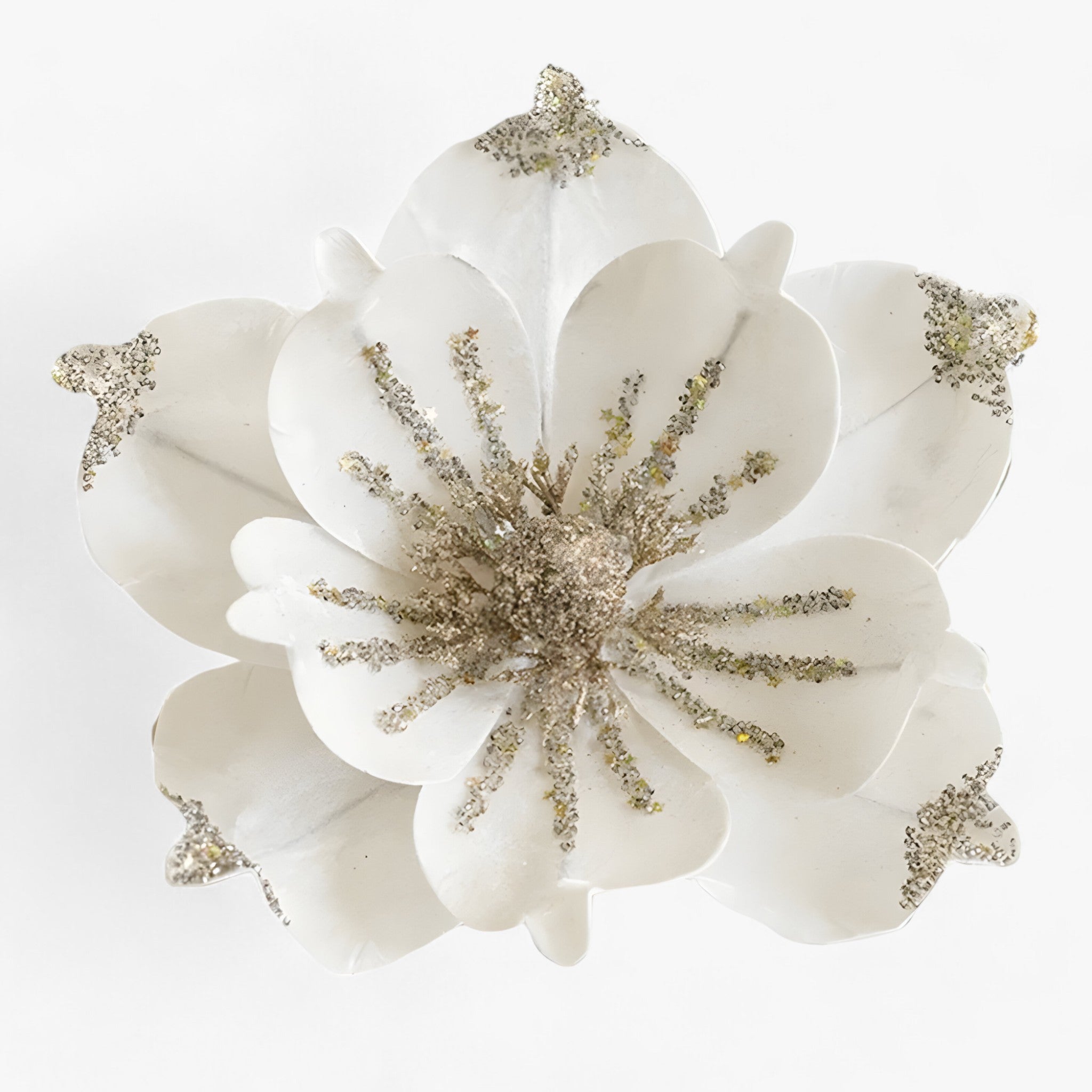 Festive glittering artificial Christmas flowers – Beautiful ornaments for the Christmas tree and New Year's decorations