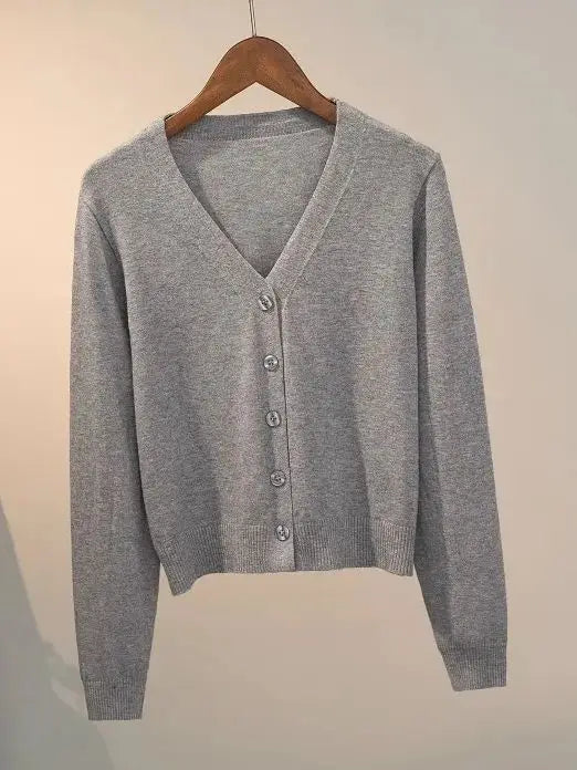 Cozy Women's Knit Cardigan with V-Neck and Button Closure