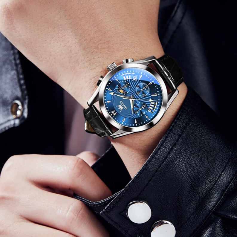 Elegant wristwatch with leather strap and quartz movement