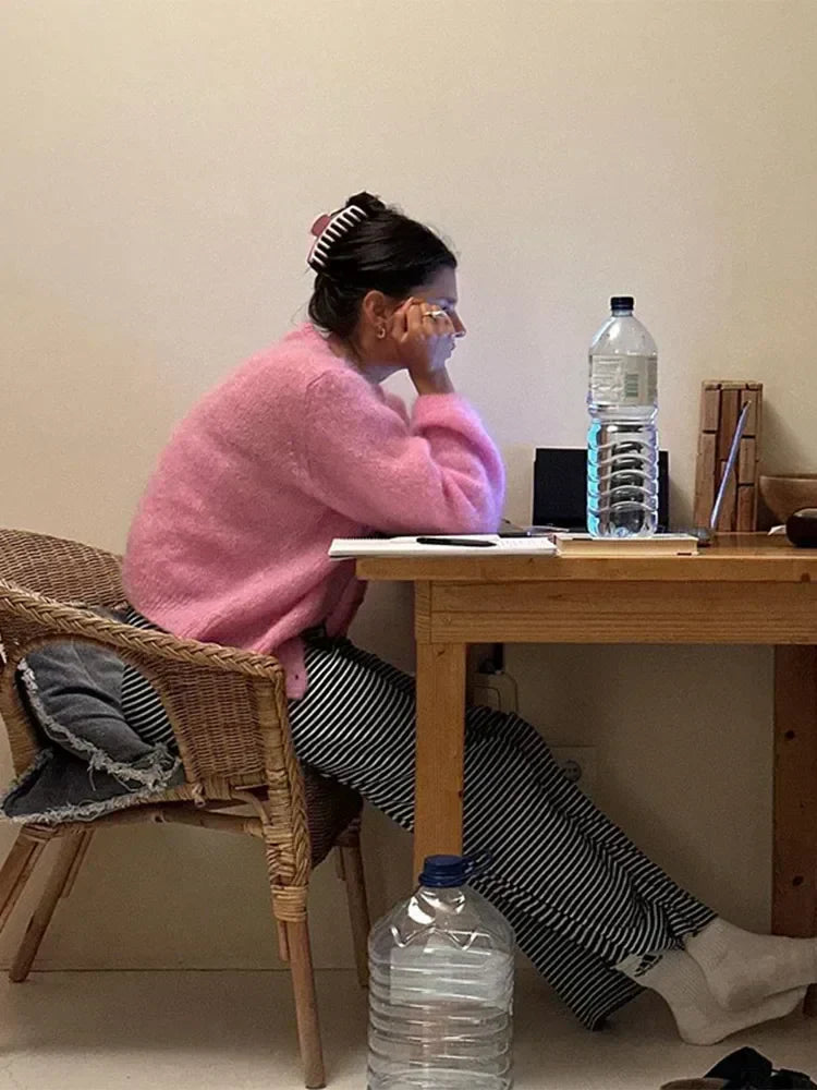 Women's Cozy Fluffy Cardigan in Pastel Pink