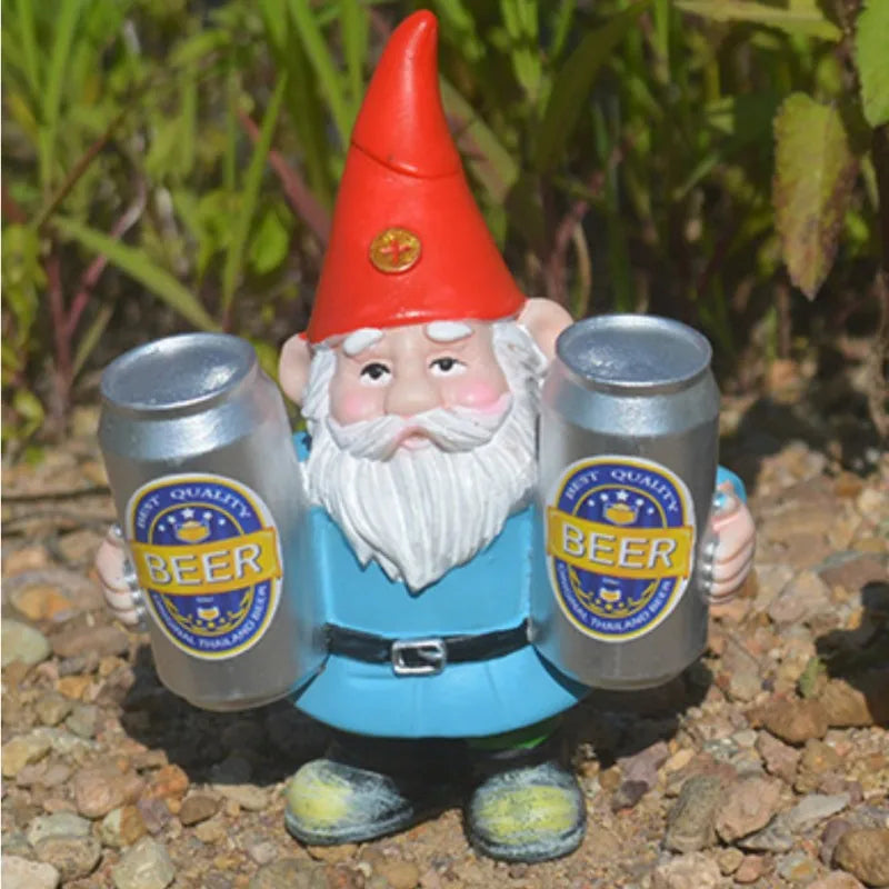 Clytie - Humorous Drunken Gnome Figurine with Beer for Garden and Home Decoration