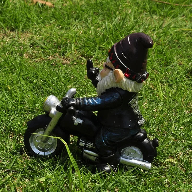 Calidora - Charming Gnome on Motorcycle Resin Figurine for a Lovely Garden Decoration