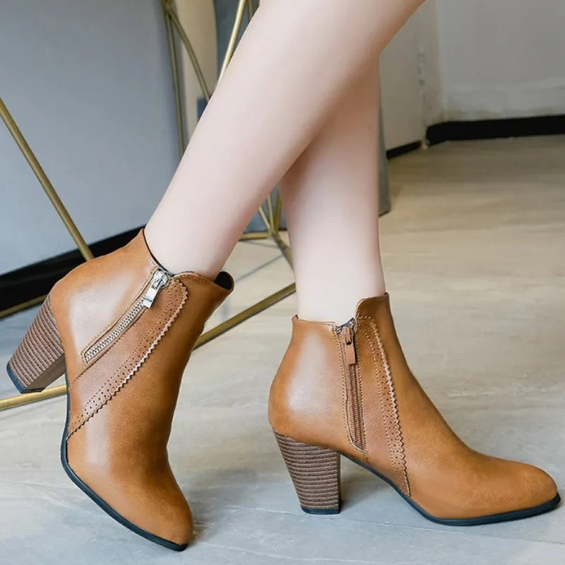 Chic High Heel Ankle Boots Featuring Stylish Double Zipper Detail
