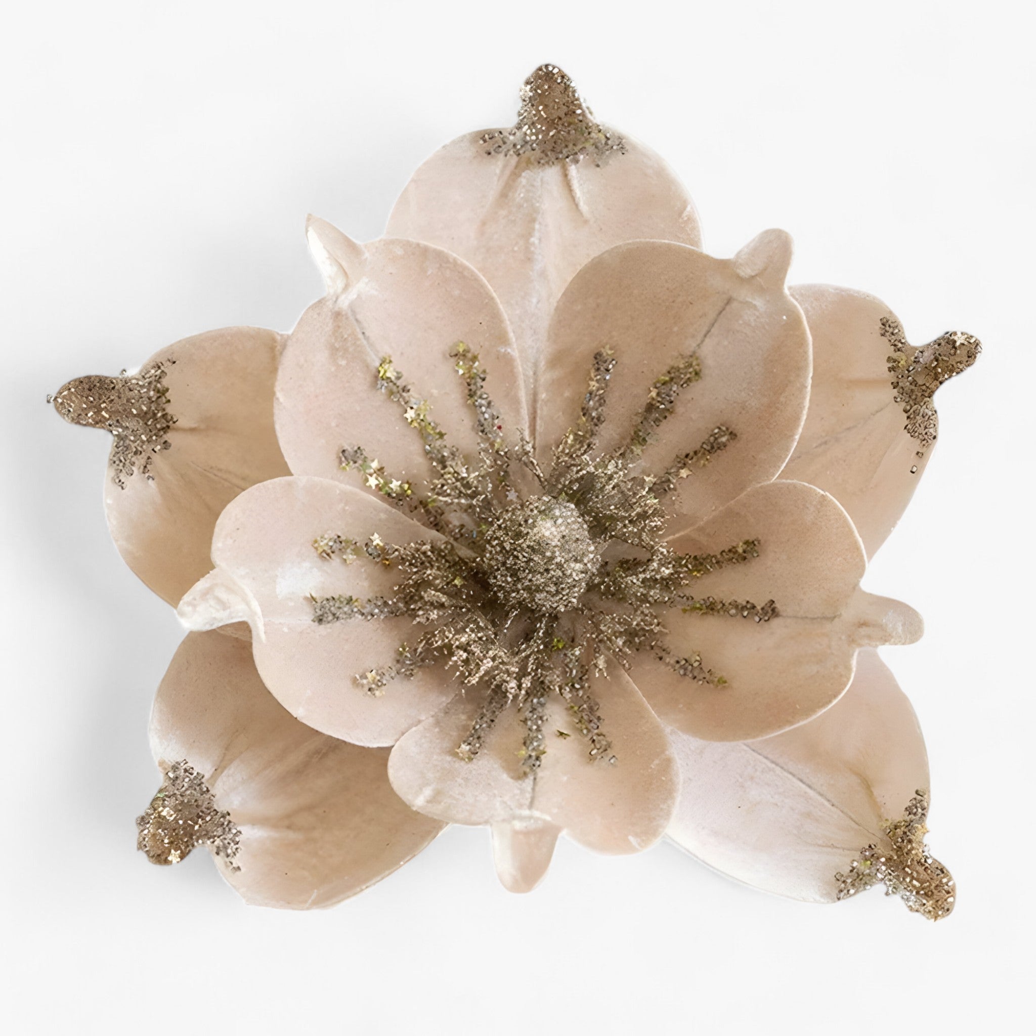 Festive glittering artificial Christmas flowers – Beautiful ornaments for the Christmas tree and New Year's decorations