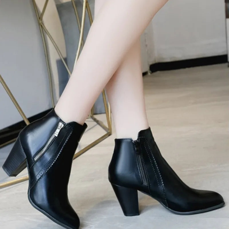 Chic High Heel Ankle Boots Featuring Stylish Double Zipper Detail