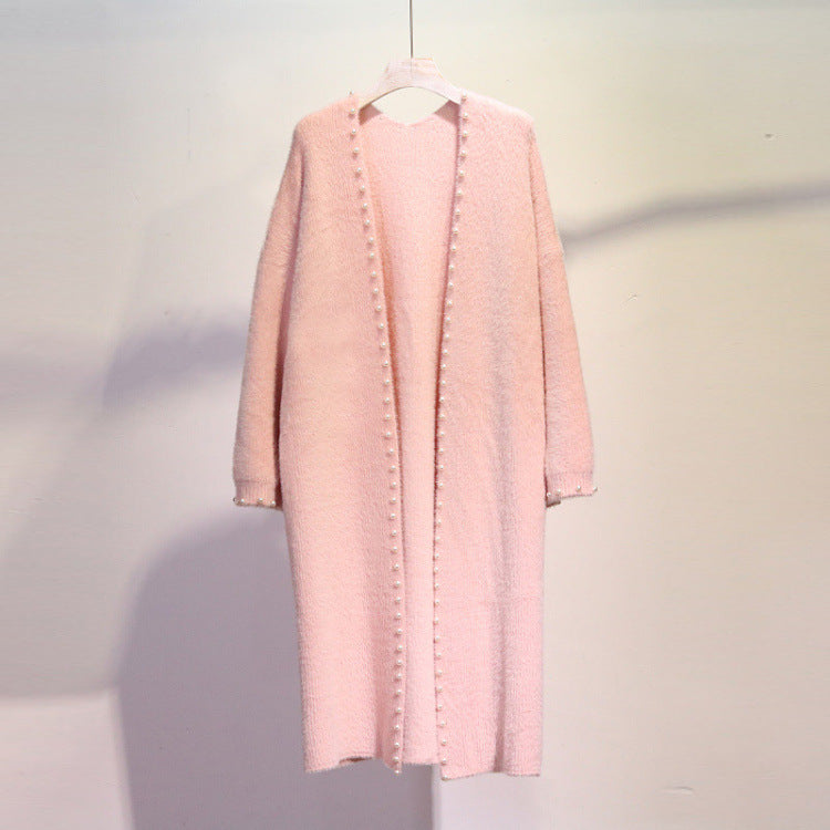 Women's Pearl-Accented Open-Front Knit Cardigan