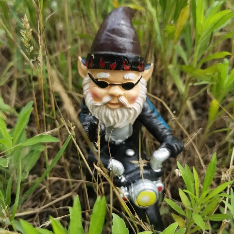 Calidora - Charming Gnome on Motorcycle Resin Figurine for a Lovely Garden Decoration