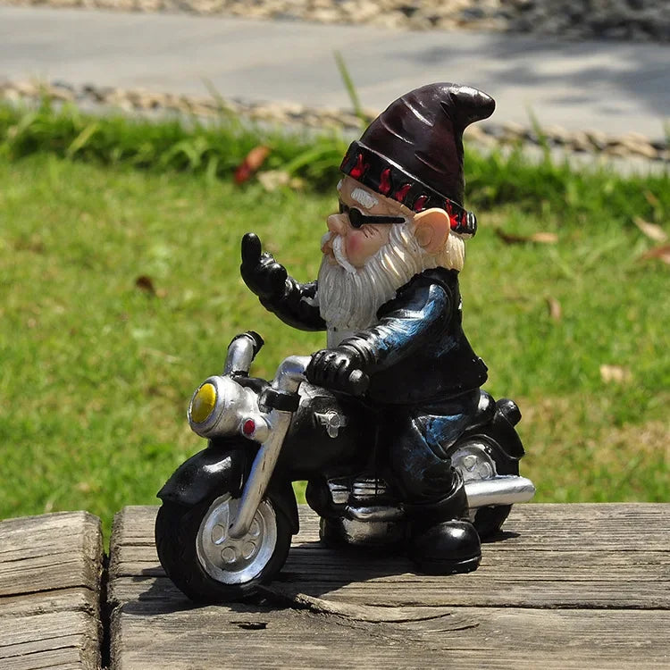 Calidora - Charming Gnome on Motorcycle Resin Figurine for a Lovely Garden Decoration