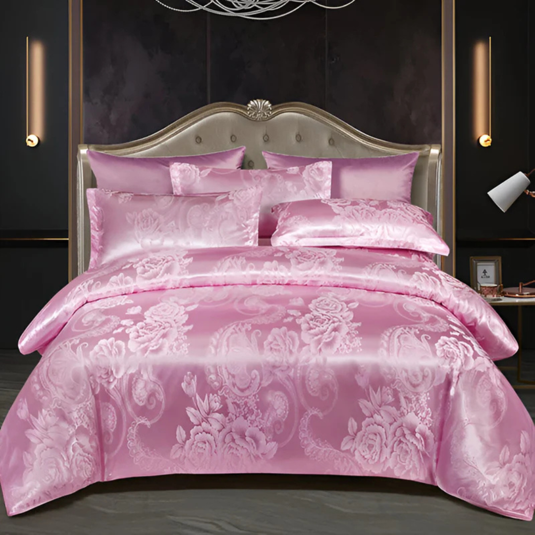 Luxury Satin Duvet Cover Set with Elegant FloralPrint for Ultimate Bedroom Comfort and Style