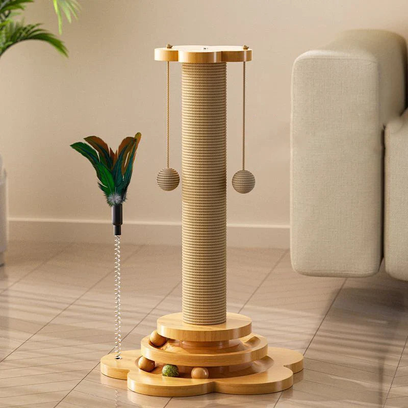 Stylish Wooden Cat Toy with Scratching Board