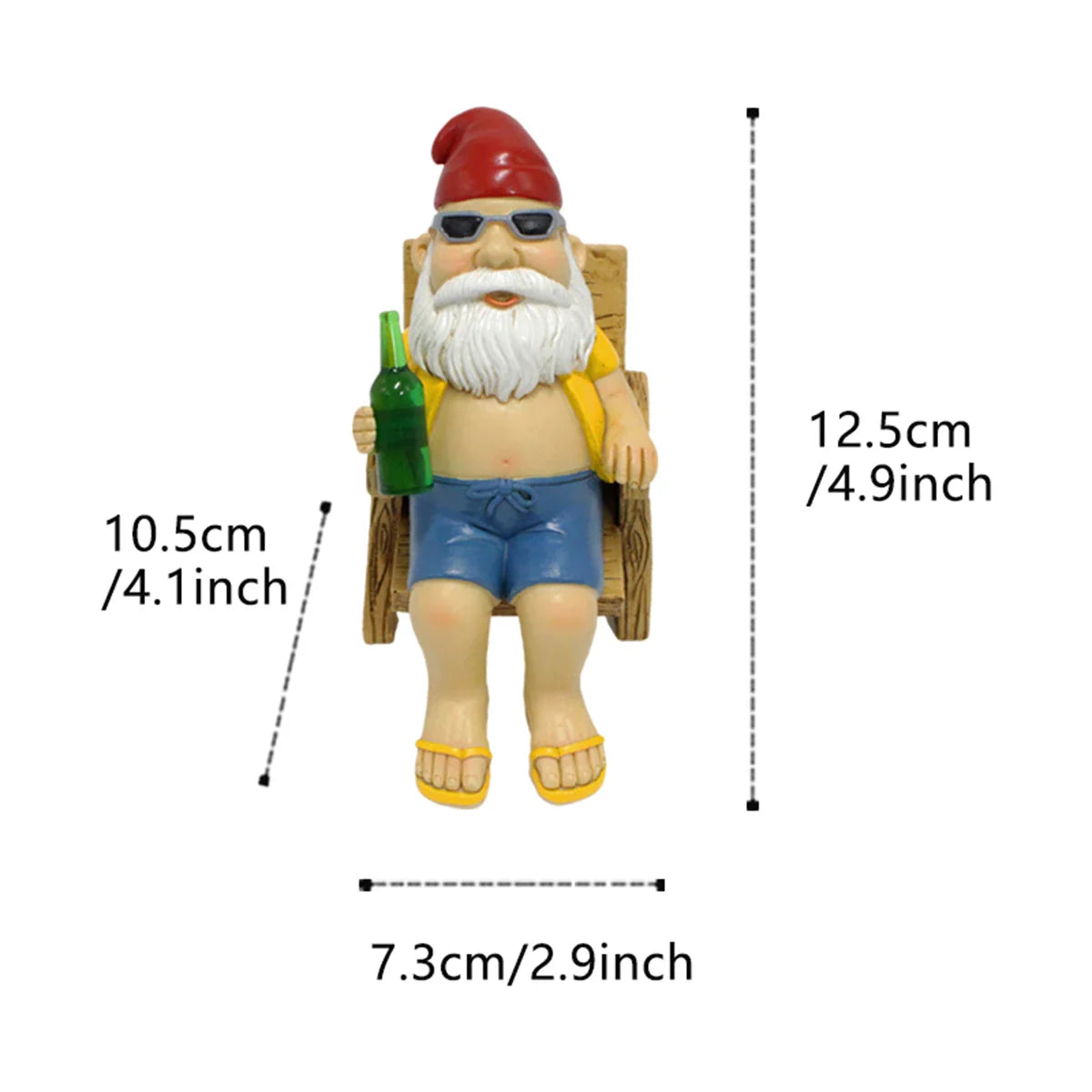 Drusiana - Charming Sunbathing Gnome Resin Statue with Luxury Lounge Chair for Enchanting Garden Decor