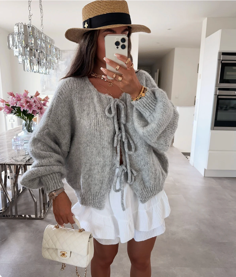 Cozy Knitted Bow Cardigan