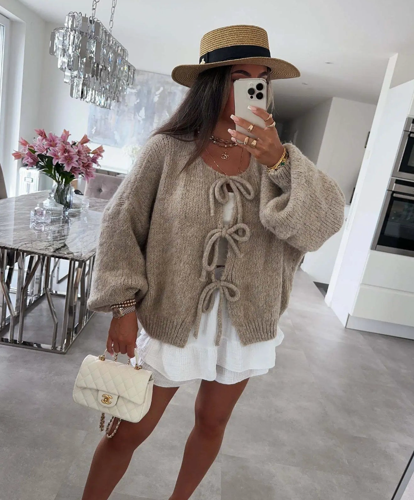 Cozy Knitted Bow Cardigan