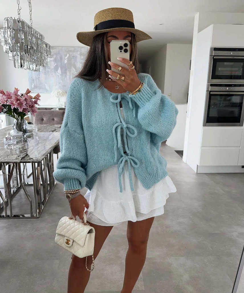 Cozy Knitted Bow Cardigan