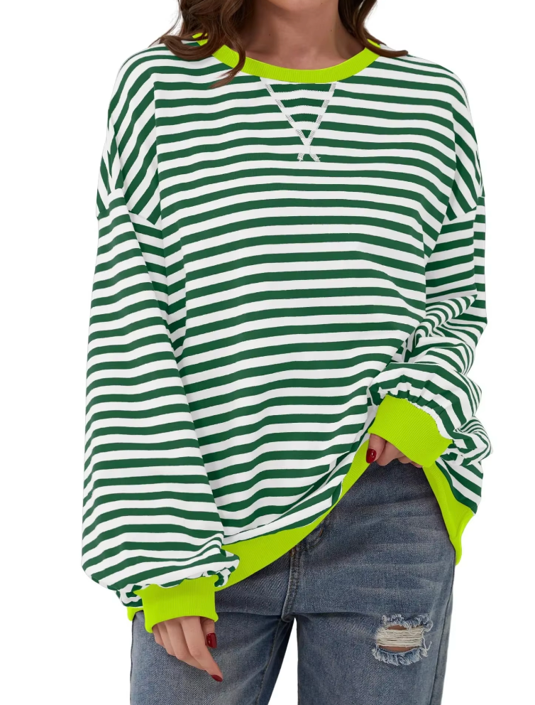 Women's Oversized Striped Sweatshirt - Comfortable Trend Piece for Everyday Wear