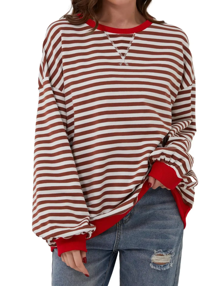 Women's Oversized Striped Sweatshirt - Comfortable Trend Piece for Everyday Wear