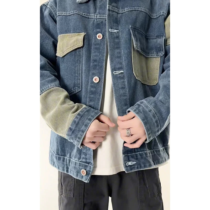 Jeans jacket with stitched seams in various colors