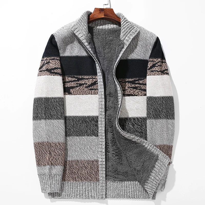 Elegant Color Block Wool Cardigan