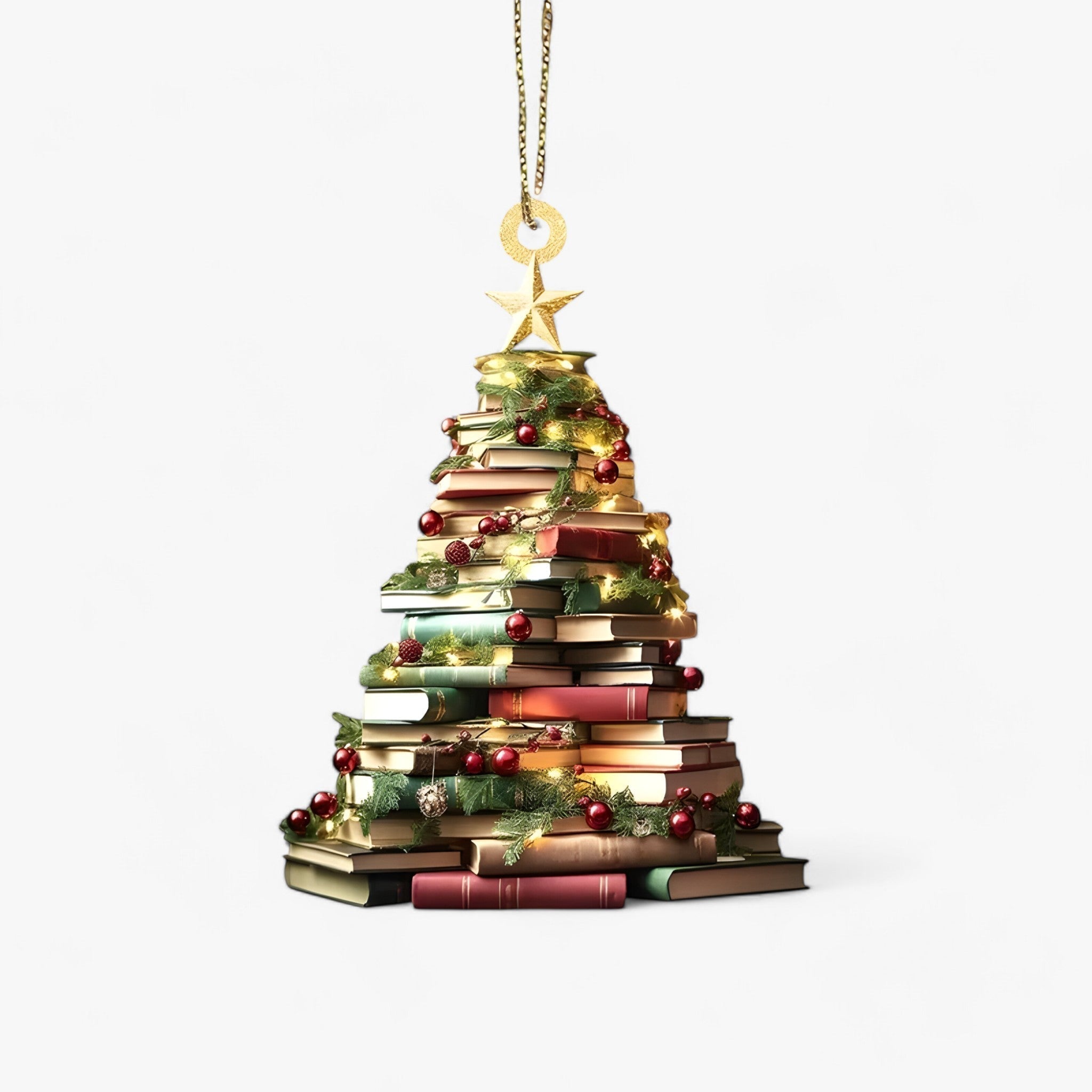 Creative Christmas Decoration with Books in Flat 2D Acrylic - Perfect for Home and Window for Book Lovers