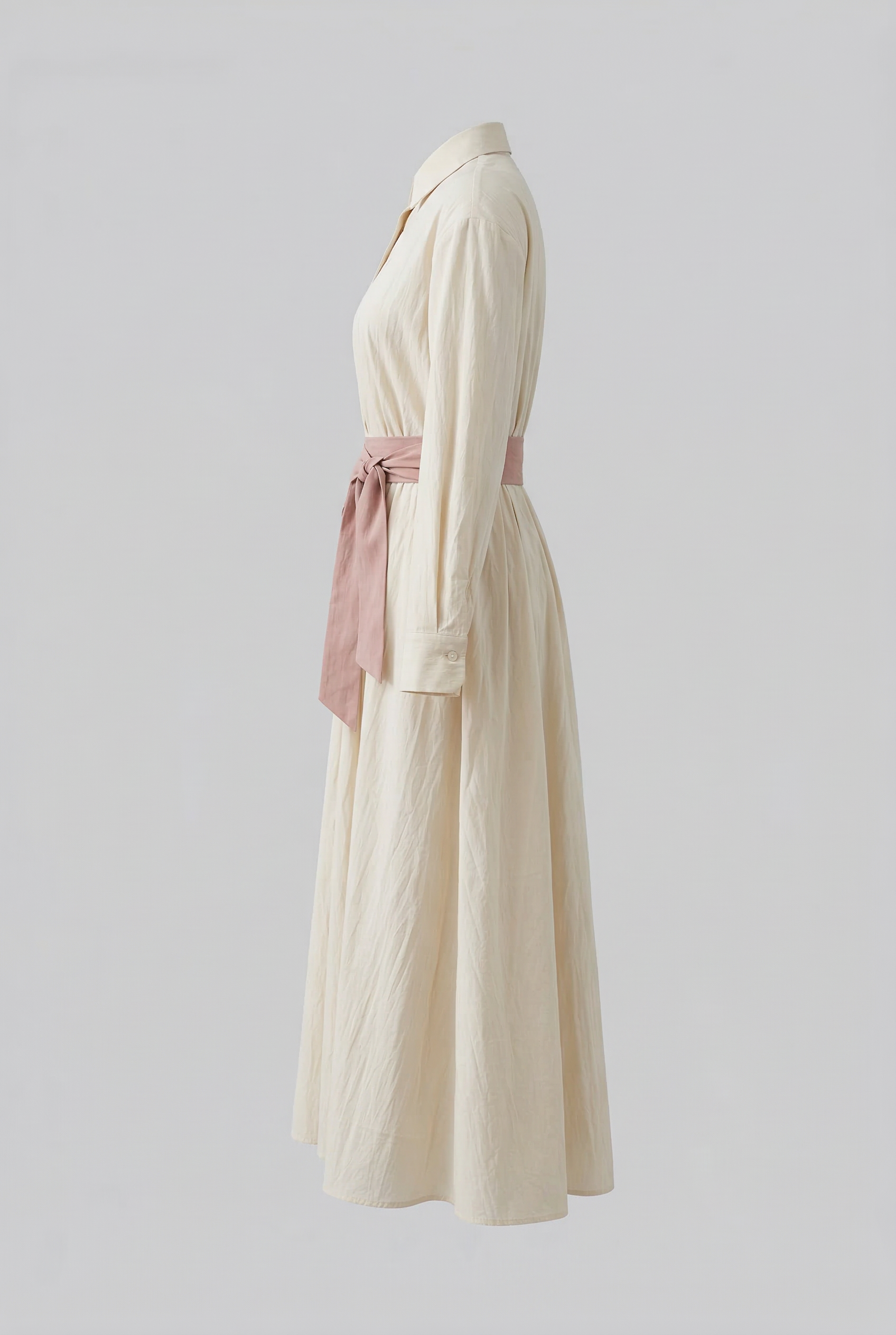 Elegant Maxi Dress with Shirt, Long Sleeves, and Tie