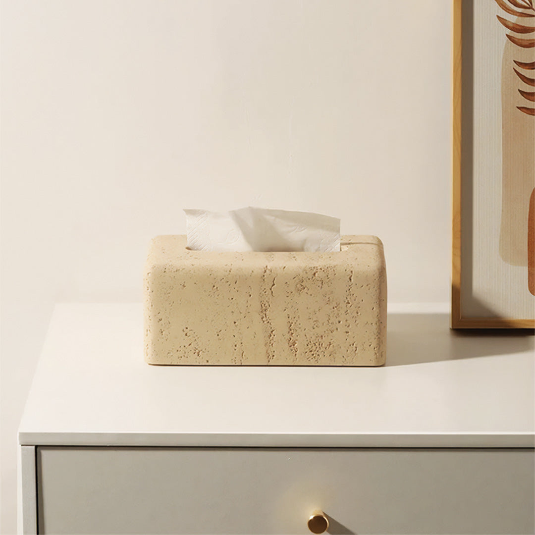 Tissue box in natural travertine