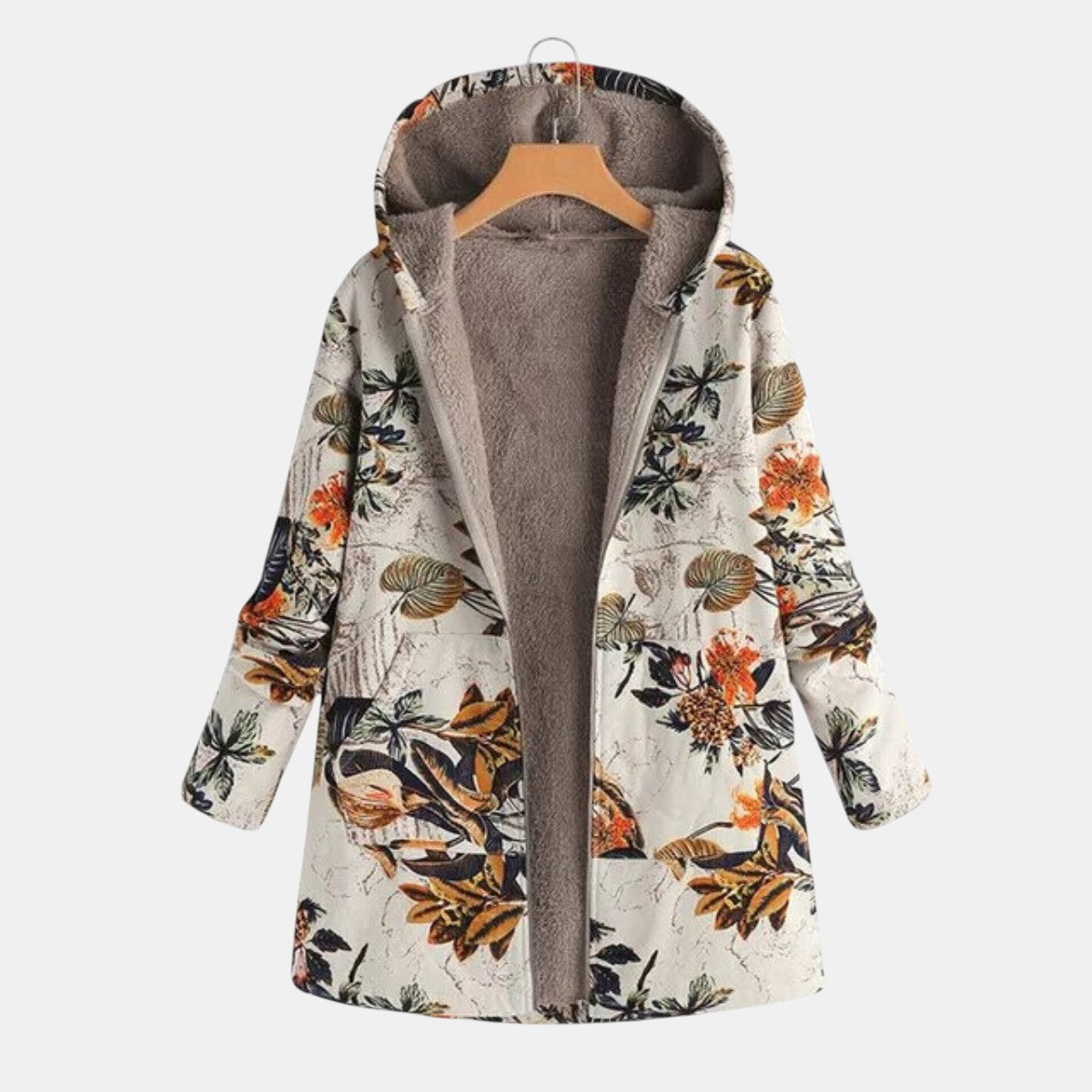 Elena | Cozy Boho Floral Sherpa Hooded Coat