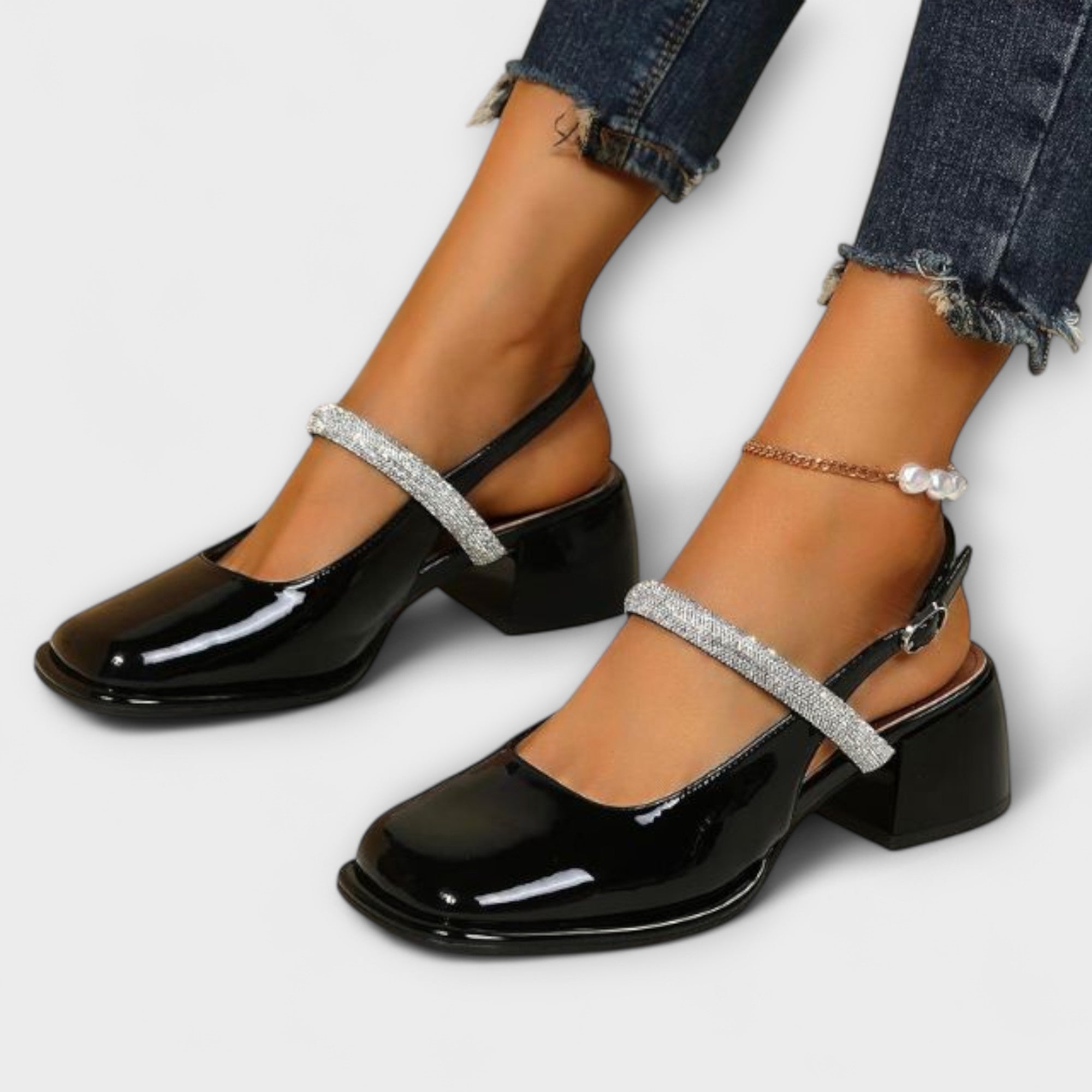 Celandra – Enchanting Mary Jane with sparkling straps and a bold block heel