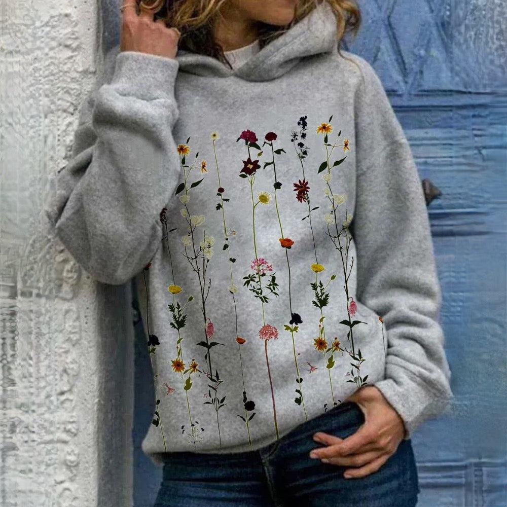 Stylish Women's Hoodie with Floral Pattern for a Fresh Feminine Look