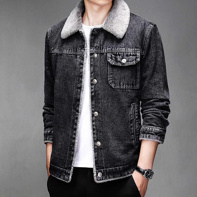 Calvin Denim Jacket with Sherpa Lining for a Stylish and Comfortable Look