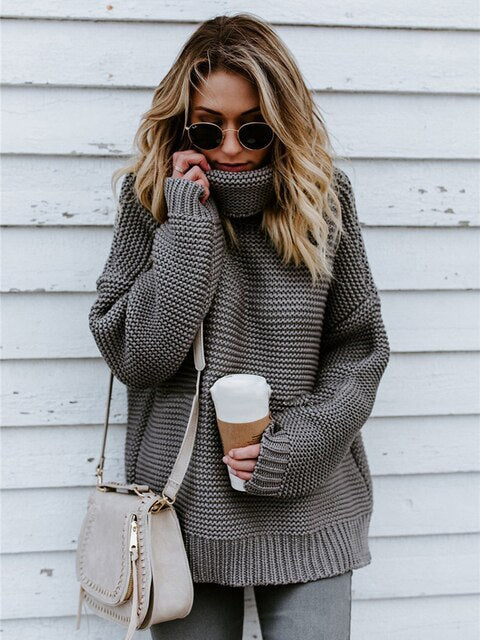 Stylish women's turtleneck knit sweater for an elegant look