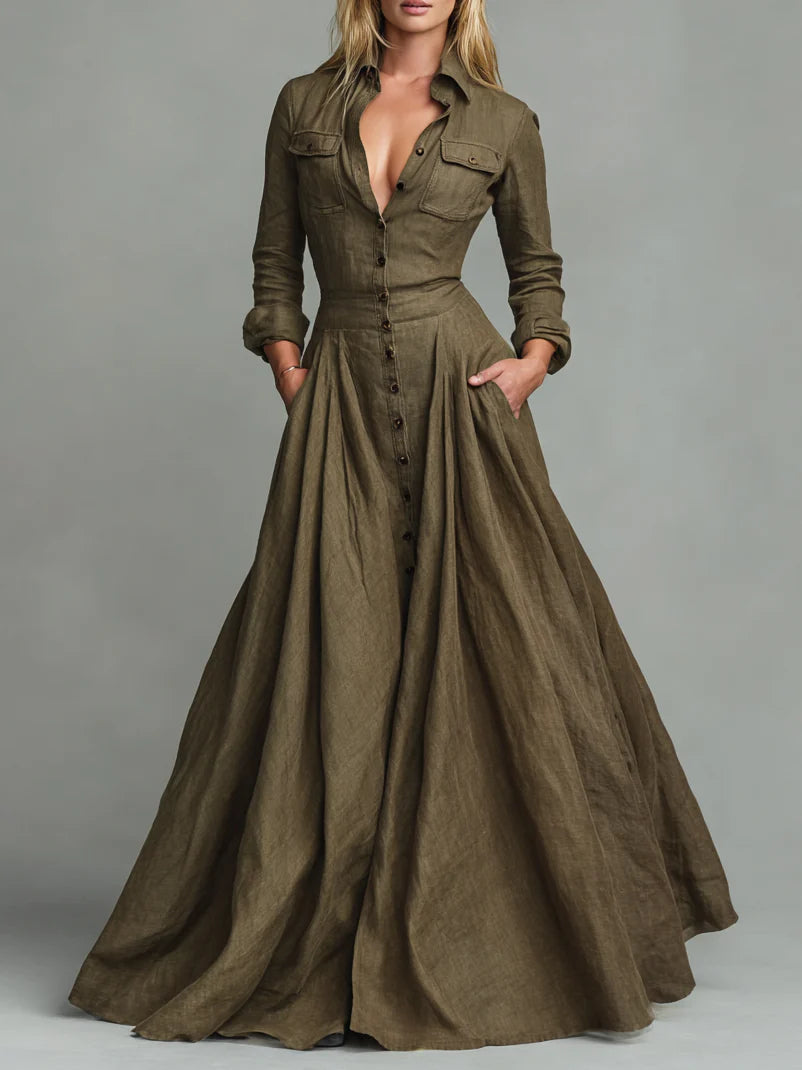 Long Vintage Button-Down Dress for an Elegant and Timeless Style