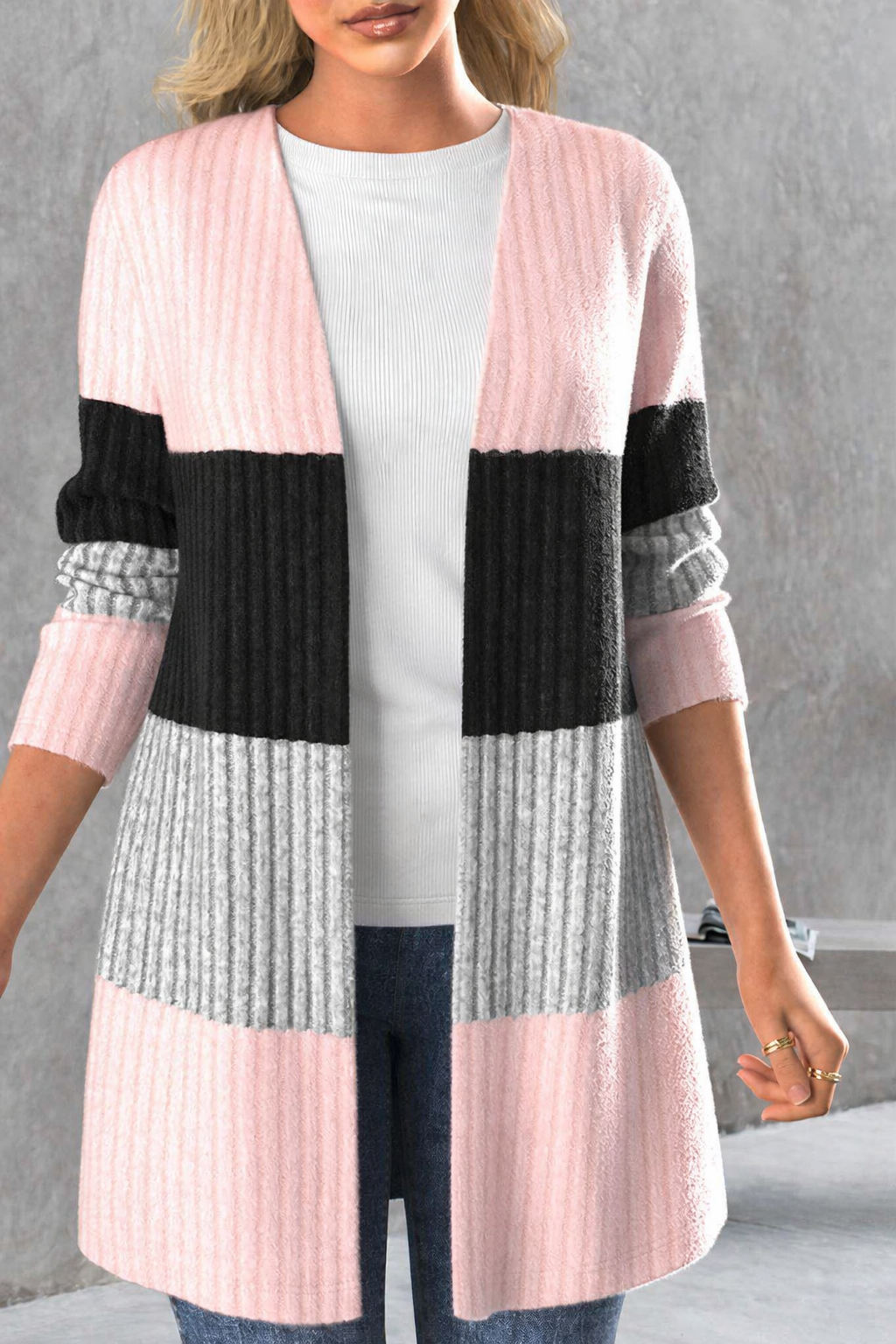 Women's Striped Button-Front Cardigan