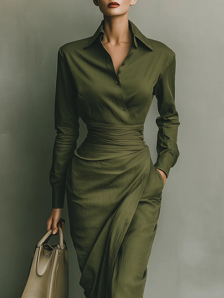 Army Green Mixed Polyester Maxi Dress for a Minimalist and Comfortable Style