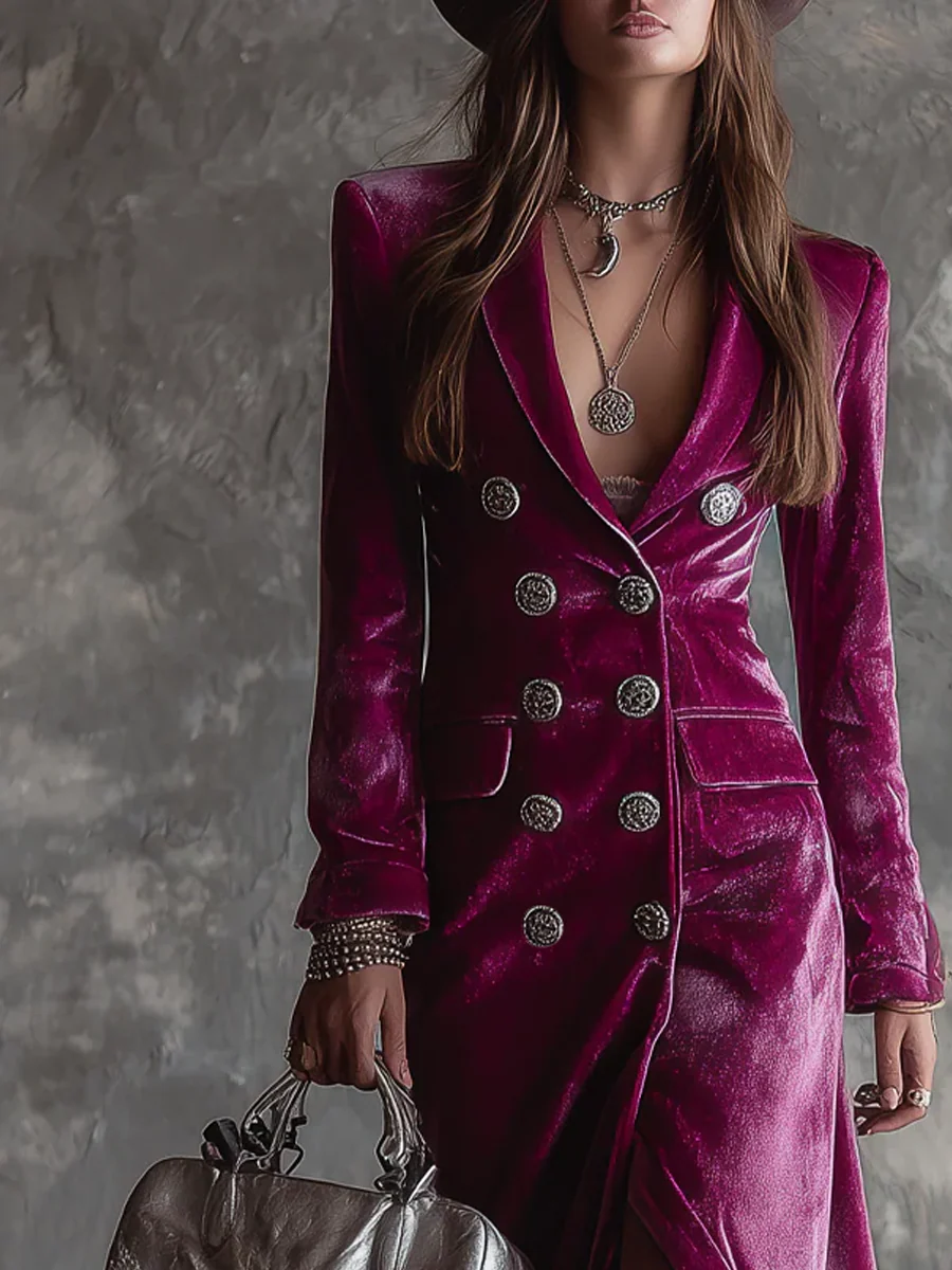 Elegant long maxi velvet dress in purple