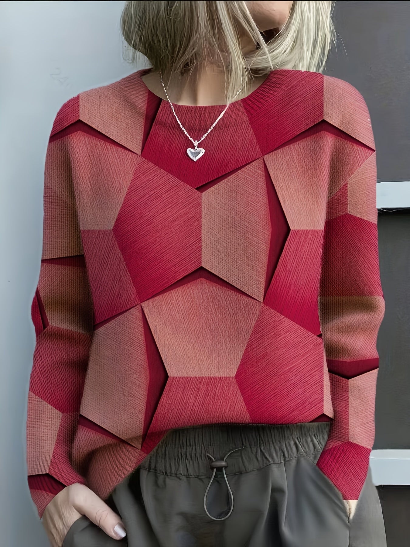 FELYSSIA - Knitted pullover with stylish 3D geometric print